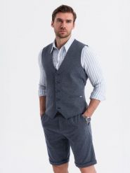 Męski zestaw elegancki kamizelka garniturowa + szorty - granatowy V1 Z112 XXL. Niebieskie szorty męskie Ombre, m, bez wzorów, eleganckie. Za 468.99 zł.