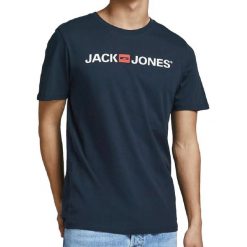 Koszulka z krótkim rękawem Męska Jack & Jones 12137126 Granatowy. Białe koszulki sportowe męskie Jack&Jones, l, bez wzorów, z materiału, bez kołnierzyka, bez ramiączek, na fitness i siłownię. Za 66.25 zł.