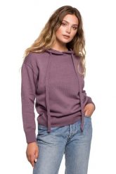 Sweter z Kapturem w Formie Bluzy - Wrzosowy. Fioletowe bluzki damskie MOE, l, bez wzorów, z bawełny, z kapturem. Za 238.90 zł.