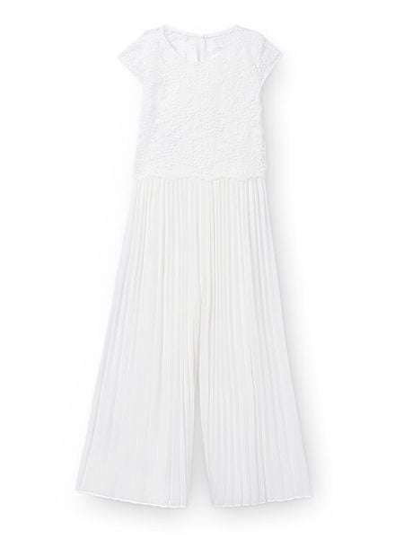 Mayoral Kombinezon 6871 Biały Regular Fit. Białe sukienki dla dziewczynek Mayoral, bez wzorów, z syntetyku, bez ramiączek. Za 254.99 zł.