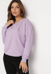 Jasnofioletowa Bawełniana Bluza z Zamkiem i Ściągaczami Araphose. Fioletowe bluzy damskie Born2be, uniwersalny, bez wzorów, z bawełny, bez kaptura. Za 89.99 zł.
