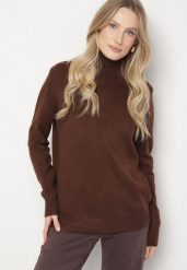 Brązowy Casualowy Golf z Wełną o Prostym Kroju Reiselia. Brązowe kardigany damskie Born2be, uniwersalny, bez wzorów, z bawełny. Za 69.99 zł.