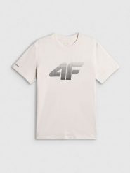 4F T-shirt regular z nadrukiem męski - biały M. Białe t-shirty męskie 4f, m, bez wzorów, z bawełny, biznesowe, bez kołnierzyka. Za 69.99 zł.