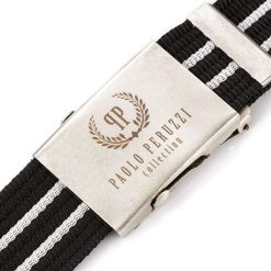 Pasek parciany PAOLO PERUZZI PW-03-95 CM czarny z białym przeszyciem. Białe paski damskie Paolo Peruzzi, bez wzorów, z materiału. Za 34.00 zł.