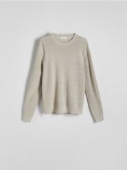 Sweter z bawełną - beżowy. Brązowe swetry przez głowę męskie Reserved, l, bez wzorów, z bawełny, bez kołnierzyka. W wyprzedaży za 49.99 zł.
