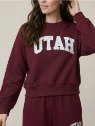 Bluza crewneck z napisem UTAH - bordowy. Czerwone bluzy damskie Sinsay, l, bez wzorów, bez kaptura. Za 29.99 zł.