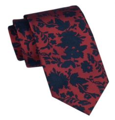 Elegancki Męski Krawat - Alties - Ciemna Cegła, Granatowy Wzór w Kwiaty. Czerwone krawaty i muchy Alties, bez wzorów, z tkaniny, eleganckie. Za 49.00 zł.