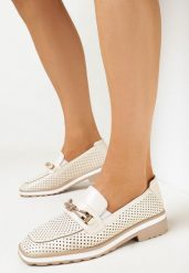 Beżowe Półbuty z Ozdobną Klamrą z Skórzaną Wkładką Khailee. Brązowe półbuty damskie Born2be, bez wzorów, bez obcasa, bez zapięcia. Za 79.99 zł.