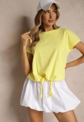 Żółty Bawełniany T-shirt Wiązany u Dołu Sunalina. Żółte bluzki damskie Renee, l, bez wzorów, z bawełny, bez kołnierzyka. Za 29.99 zł.