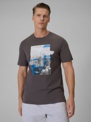 4F T-shirt regular z nadrukiem męski - szary M. Szare t-shirty męskie 4f, m, bez wzorów, z dzianiny, klasyczne, bez kołnierzyka. Za 69.99 zł.