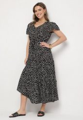 Czarna Sukienka z Bawełną i Geometrycznym Wzorem Lunavella. Czarne sukienki damskie Born2be, na co dzień, na lato, l, bez wzorów, z bawełny, eleganckie, bez kołnierzyka, bez ramiączek, maxi, proste. Za 69.99 zł.