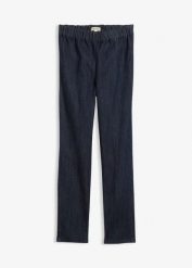Dżinsy o kroju slim, high waist, cropped. Niebieskie jeansy damskie bonprix, z podwyższonym stanem. Za 59.99 zł.