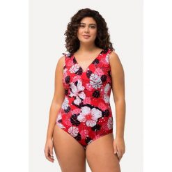 Damski Kostium kąpielowy hawajskie kwiaty miękkie miseczki dekolt w serek. Czerwone kostiumy jednoczęściowe damskie Ulla Popken, l, bez wzorów, z elastanu, sportowe, plus size, do pływania. Za 294.99 zł.