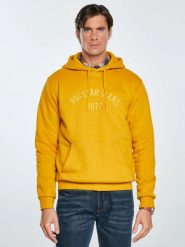 Bluza męska z haftem z kapturem żółta Aslan 203. Żółte bluzy męskie Big Star, l, bez wzorów, z denimu, z kapturem. Za 279.99 zł.