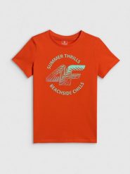 4F T-shirt loose z nadrukiem chłopięcy - czerwony 152 (11-12 lat). Czerwone t-shirty dla chłopców 4f, bez wzorów, z bawełny, bez ramiączek. Za 49.99 zł.