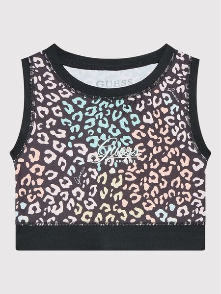 Guess Top J2YI31 MC01P Czarny Slim Fit. Czarne t-shirty i topy dla dziewczynek Guess, z aplikacjami, z syntetyku, bez ramiączek. Za 89.99 zł.