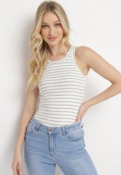 Beżowo-Szary Bawełniany Top w Paski Alectrapia. Brązowe bluzki damskie Born2be, na lato, m, bez wzorów, z bawełny, bez kołnierzyka, bez ramiączek. Za 54.99 zł.