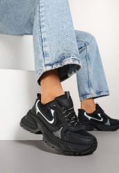 Czarne Sneakersy na Grubej Podeszwie z Siateczką Olirase. Czarne obuwie sportowe damskie Born2be, z aplikacjami, z jeansu. Za 99.99 zł.