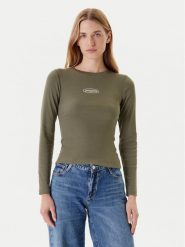 Guess Jeans Bluzka W5YP38 KA0H1 Khaki Slim Fit. Brązowe bluzki damskie Guess Jeans, xs, z aplikacjami, z bawełny, bez kołnierzyka, bez ramiączek. Za 139.99 zł.