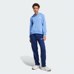 Dres Essentials Linear. Niebieskie obuwie sportowe damskie Adidas, bez wzorów, z dresówki, na fitness i siłownię. W wyprzedaży za 213.85 zł.