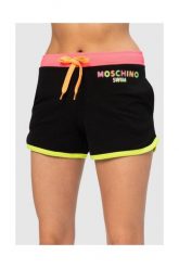 MOSCHINO Czarne szorty damskie z neonowym logo. Czarne szorty damskie MOSCHINO, s, bez wzorów, z bawełny. W wyprzedaży za 299.99 zł.