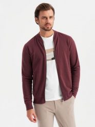 Rozpinana bawełniana męska bluza dresowa bomberka – bordowa V13 OM-SSZP-0215 - XXL. Czerwone bluzy męskie Ombre Clothing, l, z aplikacjami, z bawełny, bez kaptura. Za 119.99 zł.