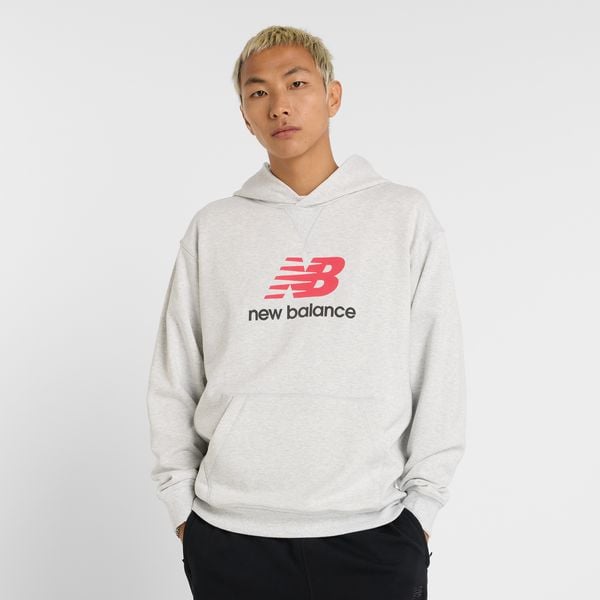 Bluza męska New Balance MT51512AHH – szara. Szare bluzy męskie New Balance, l, z aplikacjami, z bawełny, z kapturem. Za 409.99 zł.