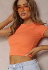 Pomarańczowy T-shirt Phaedramna. Brązowe bluzki damskie Renee, l, bez wzorów, z bawełny, bez kołnierzyka. Za 19.99 zł.