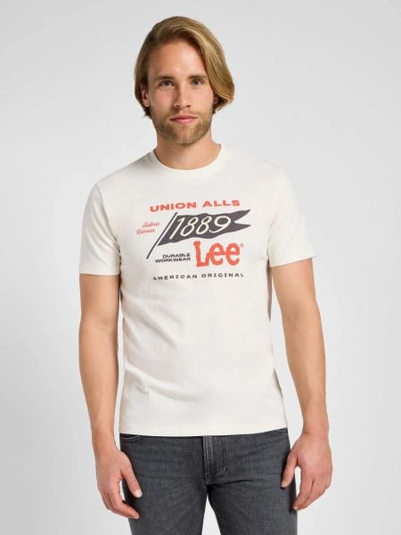 MESKA KOSZULKA LEE SS FRONTIER TEE ECRU 112355576. Bluzki z długim rękawem męskie Lee, xl, bez wzorów, bez kołnierzyka. Za 79.99 zł.