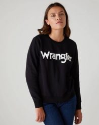 WRANGLER CREW SWEAT DAMSKA BLUZA LOGO BLACK W6Z1HY100 112130855. Czarne bluzy damskie Wrangler, s, bez wzorów, bez kaptura. W wyprzedaży za 29.99 zł.