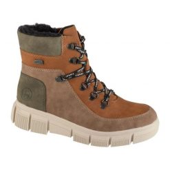 Buty Rieker Boots X3404-90 brązowe. Brązowe botki damskie z gumy, bez obcasa, bez zapięcia. Za 479.08 zł.