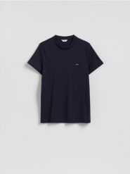 Bawełniany t-shirt slim fit - granatowy. Niebieskie t-shirty męskie Reserved, l, bez wzorów, z bawełny, bez kołnierzyka. Za 69.99 zł.