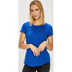 Tommy Jeans - Top. Szare topy damskie Tommy Jeans, z bawełny, z okrągłym kołnierzem, z krótkim rękawem. Za 119.90 zł.