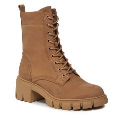 Botki Tamaris. Brązowe botki damskie Tamaris, bez obcasa, na słupku, bez zapięcia. Za 409.99 zł.
