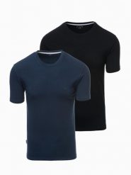 Zestaw męskich t-shirtów z okrągłym dekoltem – granatowy/czarny V3 - Rozmiar: XL. Niebieskie t-shirty męskie Ombre Clothing, m, bez wzorów, z bawełny, bez kołnierzyka. W wyprzedaży za 89.99 zł.