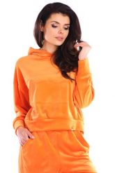 Damska Bluza Typu Kangurka z Weluru - Pomarańczowa. Brązowe bluzki damskie Awama, l, bez wzorów, z elastanu, bez kaptura. Za 228.90 zł.