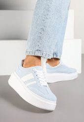 Niebieskie Sneakersy Kultowe Tenisówki na Platformie z Koturnem Elisara. Niebieskie obuwie sportowe damskie Born2be, bez wzorów, z jeansu, klasyczne, bez zapięcia. Za 119.99 zł.