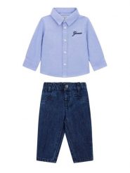 Guess Komplet koszula i spodnie materiałowe I6RG03 W9CL0 Niebieski Regular Fit. Niebieskie koszule dla chłopców Guess, z aplikacjami, z bawełny, bez kołnierzyka, bez ramiączek. Za 299.99 zł.