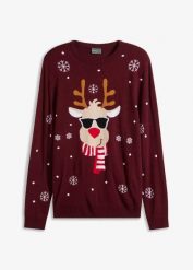 Sweter z bożonarodzeniowym motywem. Czarne swetry przez głowę męskie bonprix, l, bez wzorów, bez kołnierzyka. Za 129.99 zł.