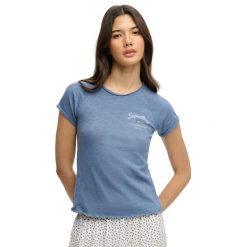 Koszulka damska Superdry Graphique Slub Athletic Essentials. Niebieskie t-shirty damskie Superdry., xs, bez wzorów, klasyczne, bez kołnierzyka. Za 137.45 zł.