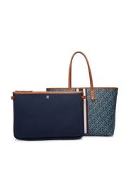 Tommy Hilfiger Torebka Th Monoplay Tote Stripe Le AW0AW18390 Niebieski. Niebieskie torebki do ręki damskie Tommy Hilfiger, bez wzorów, ze skóry, bez dodatków. Za 849.99 zł.