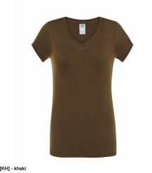 JHK - Bluzka damska typu V-Neck khaki XL. Brązowe bluzki damskie JHK, xl, bez wzorów, bez kołnierzyka, bez ramiączek. Za 15.81 zł.