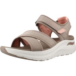 Sandały SKECHERS 164078S Beżowy. Brązowe sandały damskie Skechers, bez wzorów, z materiału, bez obcasa, bez zapięcia. Za 490.00 zł.