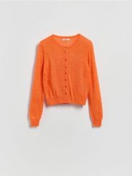 Kardigan z wełną alpaki - pomarańczowy. Brązowe kardigany damskie Reserved, l, bez wzorów, z dzianiny. Za 159.99 zł.