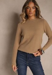 Ciemnobeżowy Sweter z Wełną ze Ściągaczami Furrive. Brązowe swetry damskie Renee, bez wzorów, z jeansu, casualowe, bez kołnierzyka, bez ramiączek, bez kaptura. Za 59.99 zł.