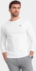 Ombre Longsleeve męski z elastanem sygnowany z okrągłym dekoltem - biały V1 OM-LSCL-0102 L. Białe bluzki z długim rękawem męskie Ombre, l, bez wzorów, z elastanu, bez kołnierzyka. Za 79.99 zł.