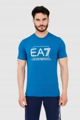 EA7 Niebieski męski t-shirt z dużym logo, Rozmiar XXL. Niebieskie t-shirty męskie EA7 Emporio Armani, m, bez wzorów, bez kołnierzyka. W wyprzedaży za 236.99 zł.