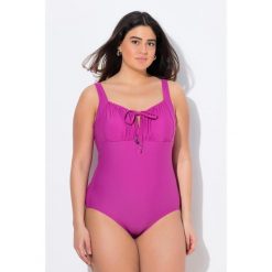 Damski Strój kąpielowy marszczenie fiszbina bez miękkich miseczek. Fioletowe kostiumy jednoczęściowe damskie Ulla Popken, l, bez wzorów, z elastanu, sportowe, plus size, do pływania. Za 294.99 zł.