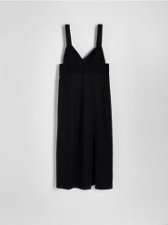 Sukienka z lnem - czarny. Czarne sukienki damskie Reserved, na co dzień, l, bez wzorów, z tkaniny, bez kołnierzyka, bez ramiączek, proste. W wyprzedaży za 79.99 zł.