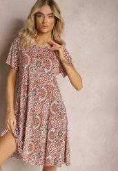 Pomarańczowa Krótka Sukienka w Stylu Boho z Elastycznej Wiskozy z Krótkimi Rękawami Ailoni. Brązowe sukienki damskie Renee, na lato, l, bez wzorów, z wiskozy, boho, bez kołnierzyka, bez ramiączek, mini. Za 39.99 zł.